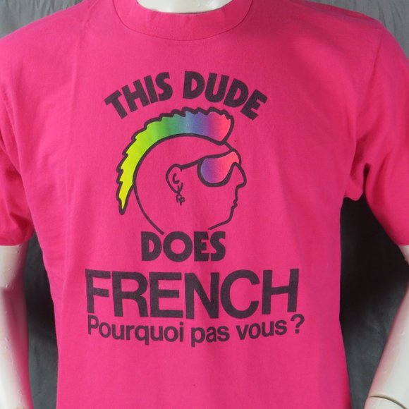 Vintage Graphic T-shirt - This Dude Does French Punk Graphic - Men's Large - Picture 2 of 8